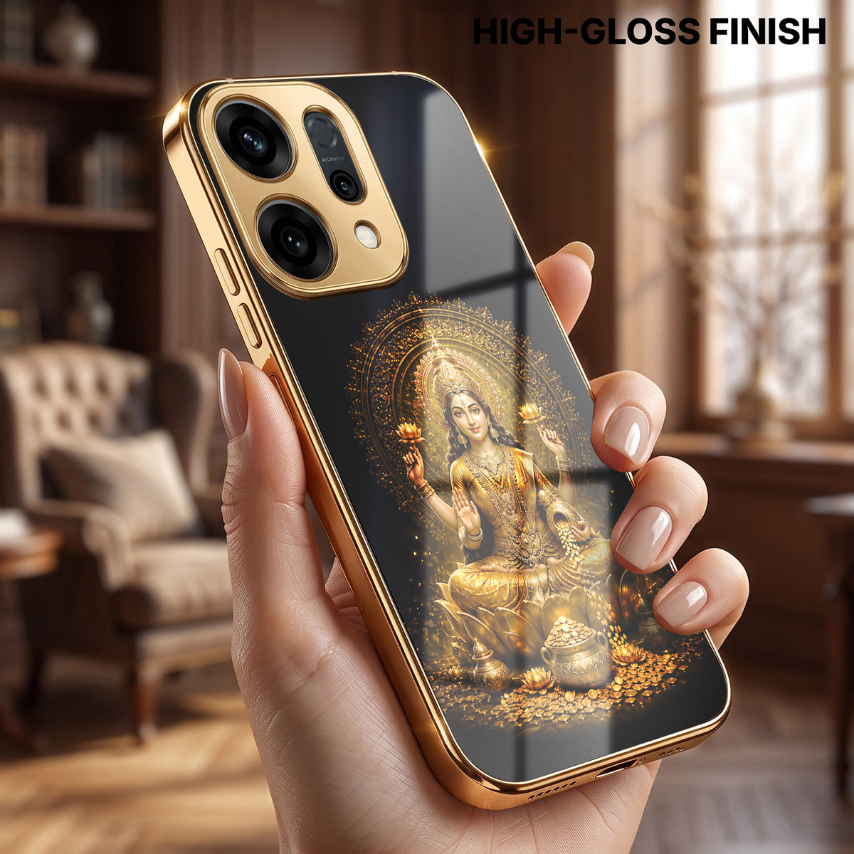 Oppo Reno 13 5G Golden Maa Lakshmi Gold Electroplated Glass Phone Back Case (Copy)
