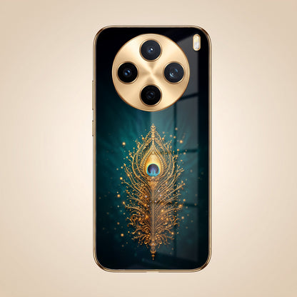 Vivo X200T 5G Golden Peacock Feather Gold Electroplated Glass Phone Back Case