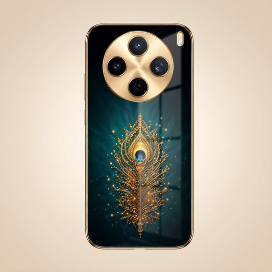 Vivo X200T 5G Golden Peacock Feather Gold Electroplated Glass Phone Back Case
