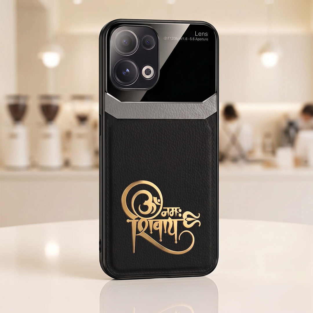 Oppo Reno13 5G Om Namah Shivay 3D Gold Metal Leather Back Case