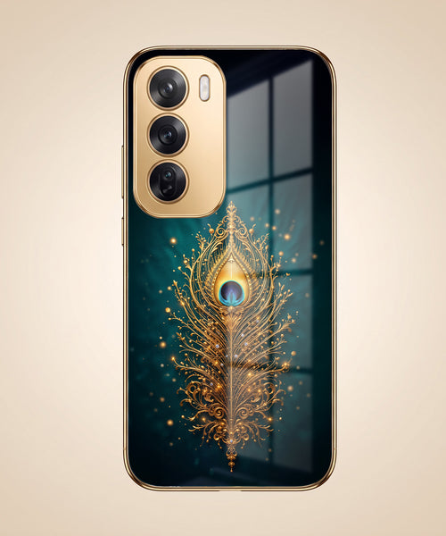 Oppo Reno 12 Pro 5G Golden Peacock Feather Gold Electroplated Glass Phone Back Case