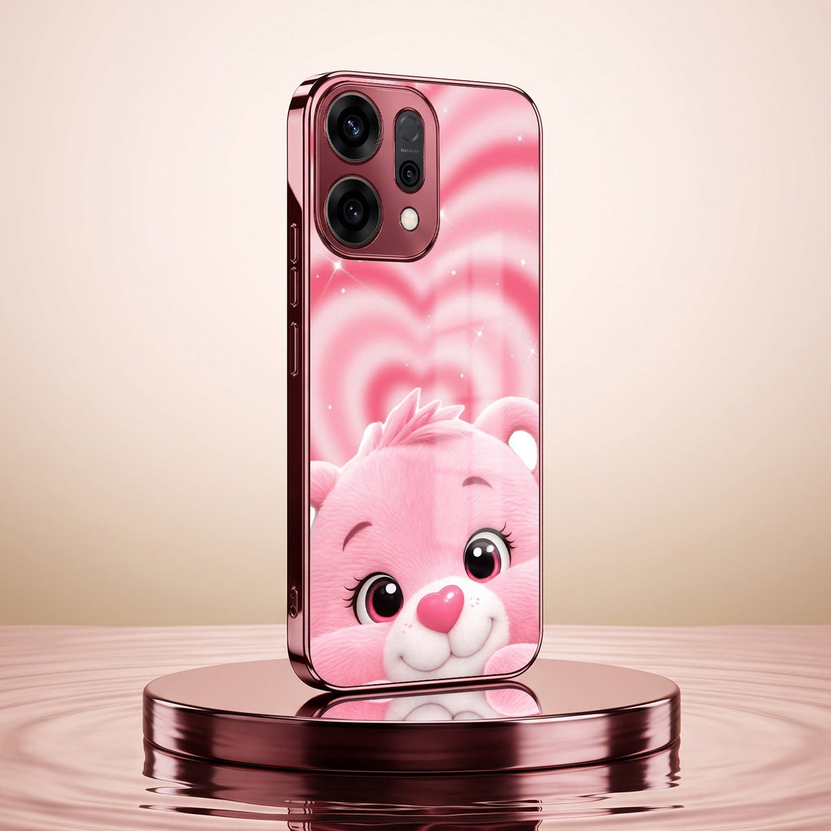 Oppo Reno 14 5G Luxury Cute Teddy Pink Electroplated Glass Phone Back Case