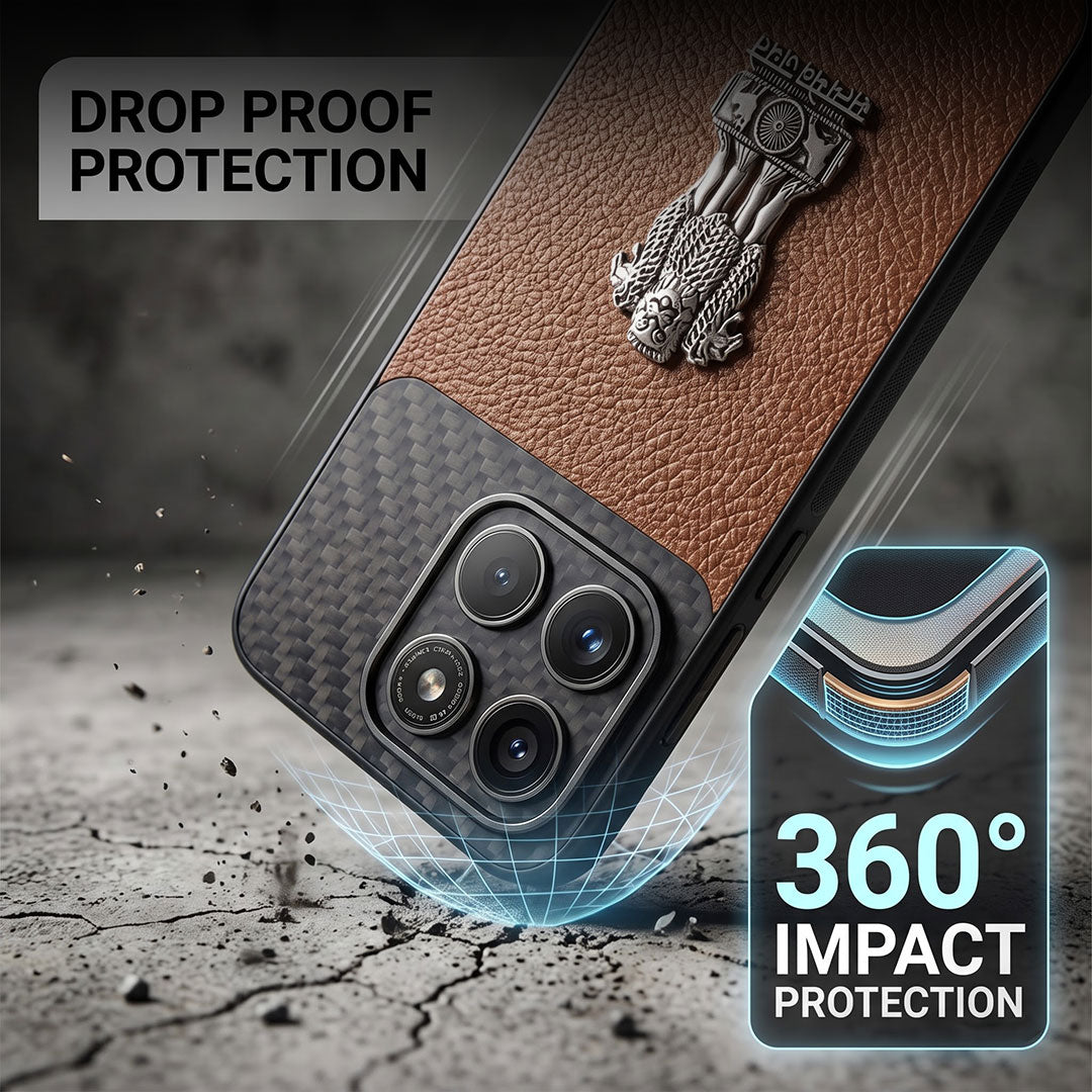 Motorola Edge 70 5G Satyamev Jayate Carbon Fiber Leather Hybrid Phone Case
