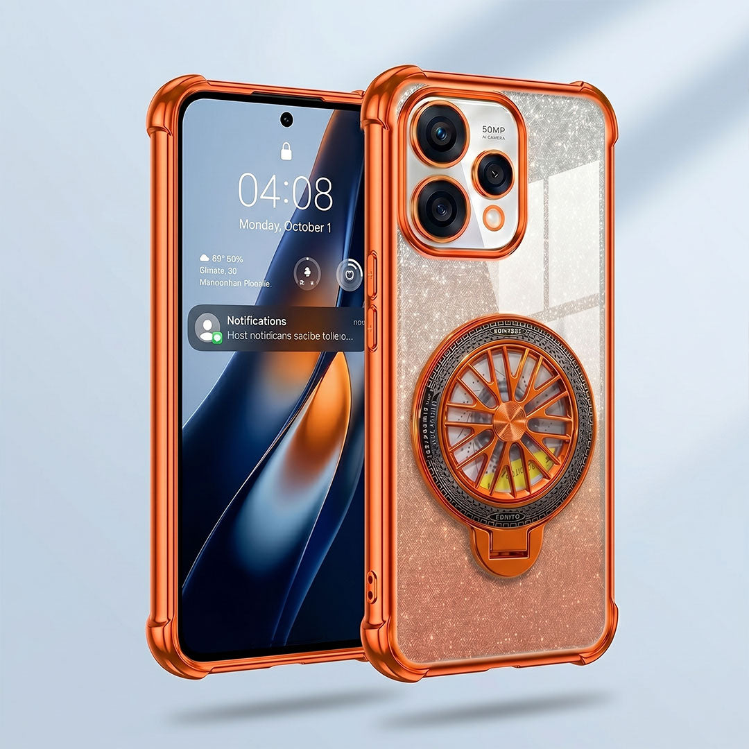 Oppo Reno 15 5G Stress Buster Wheel Rotating Shimmer Airbag Cosmic Orange Case