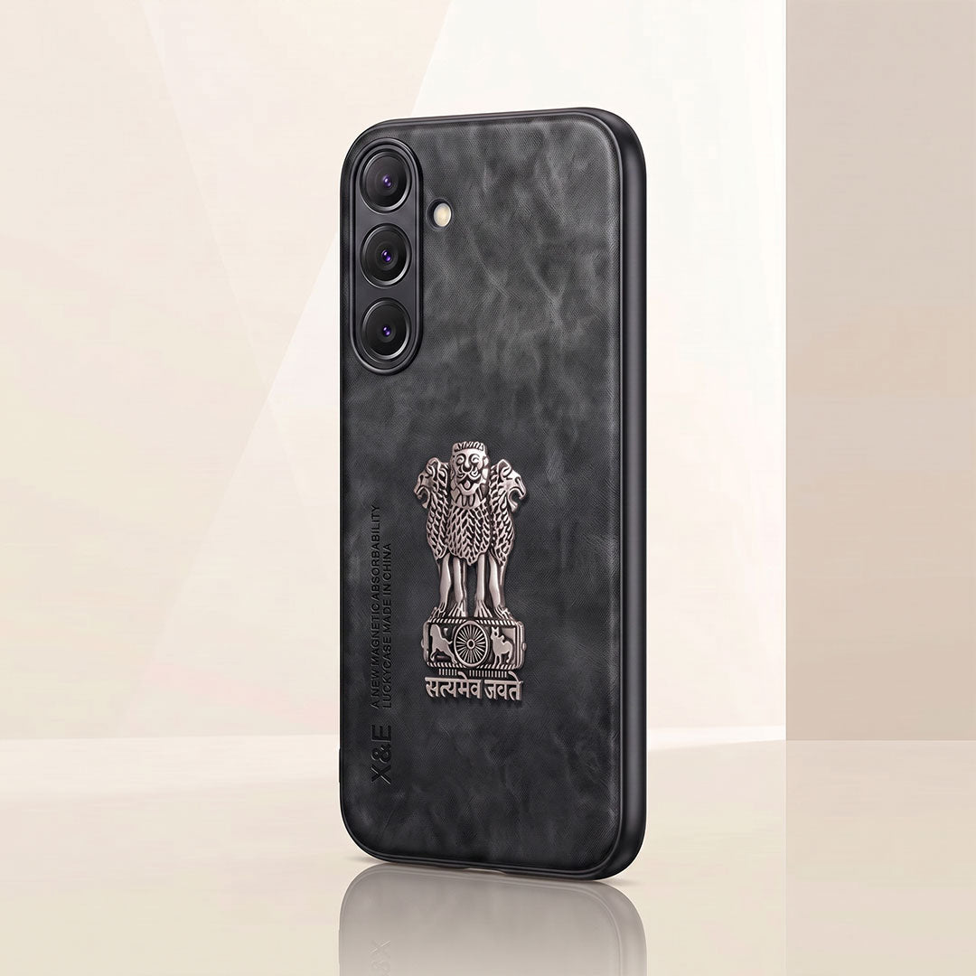 Samsung Galaxy A55 5G Metal Emblem Satyamev Jayate Comfortable Sheepskin Phone Case
