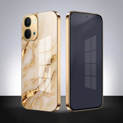 Vivo T5X 5G Marvel Texture Gold Electroplated Glass Phone Back Case