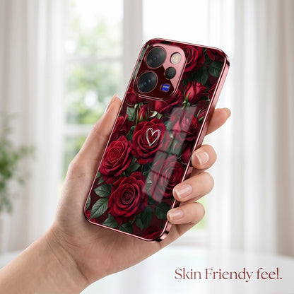 Vivo V70 5G Rose Heart Burgundy Electroplated Glass Back Case