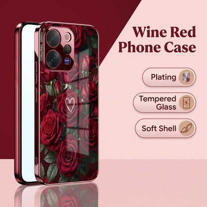 Vivo V70 5G Rose Heart Burgundy Electroplated Glass Back Case