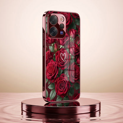 Vivo V70 5G Rose Heart Burgundy Electroplated Glass Back Case