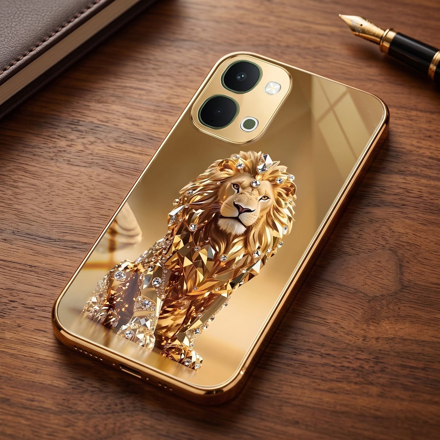 Vivo T5X 5G Luxury Lion Gold Electroplated Glass Phone Back Case