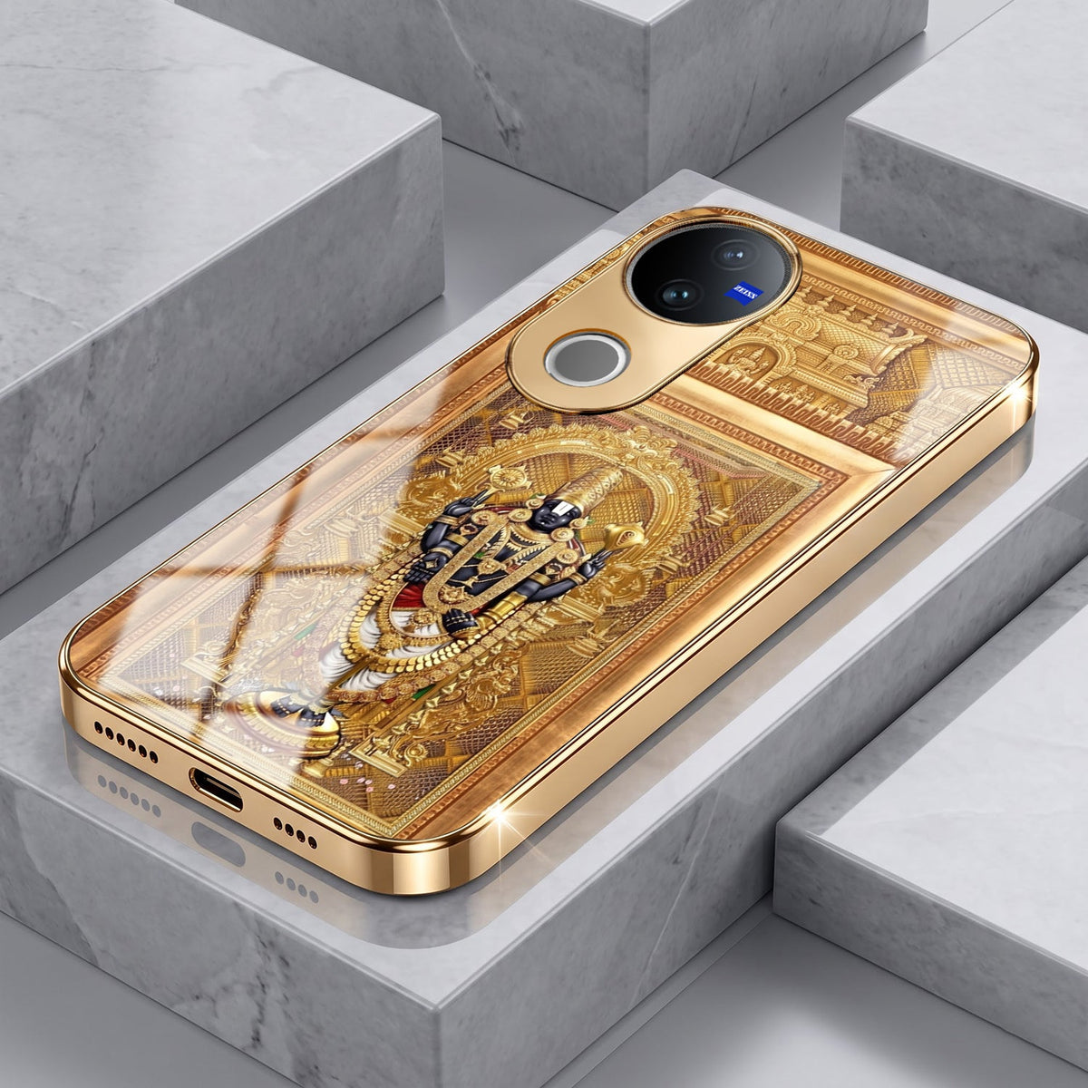 Vivo V50 5G Premium Heritage Gold Electroplated Glass Phone Back Case
