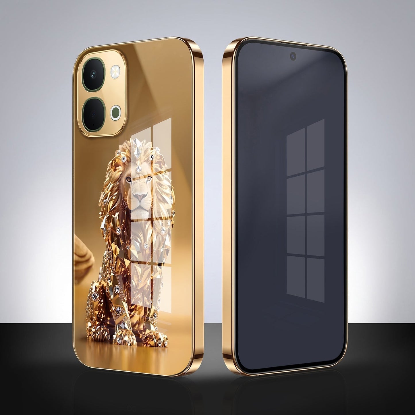 Vivo T5X 5G Luxury Lion Gold Electroplated Glass Phone Back Case