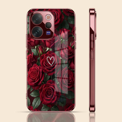 Vivo V70 5G Rose Heart Burgundy Electroplated Glass Back Case