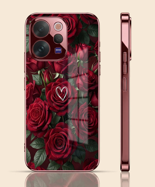 Vivo V70 5G Rose Heart Burgundy Electroplated Glass Back Case
