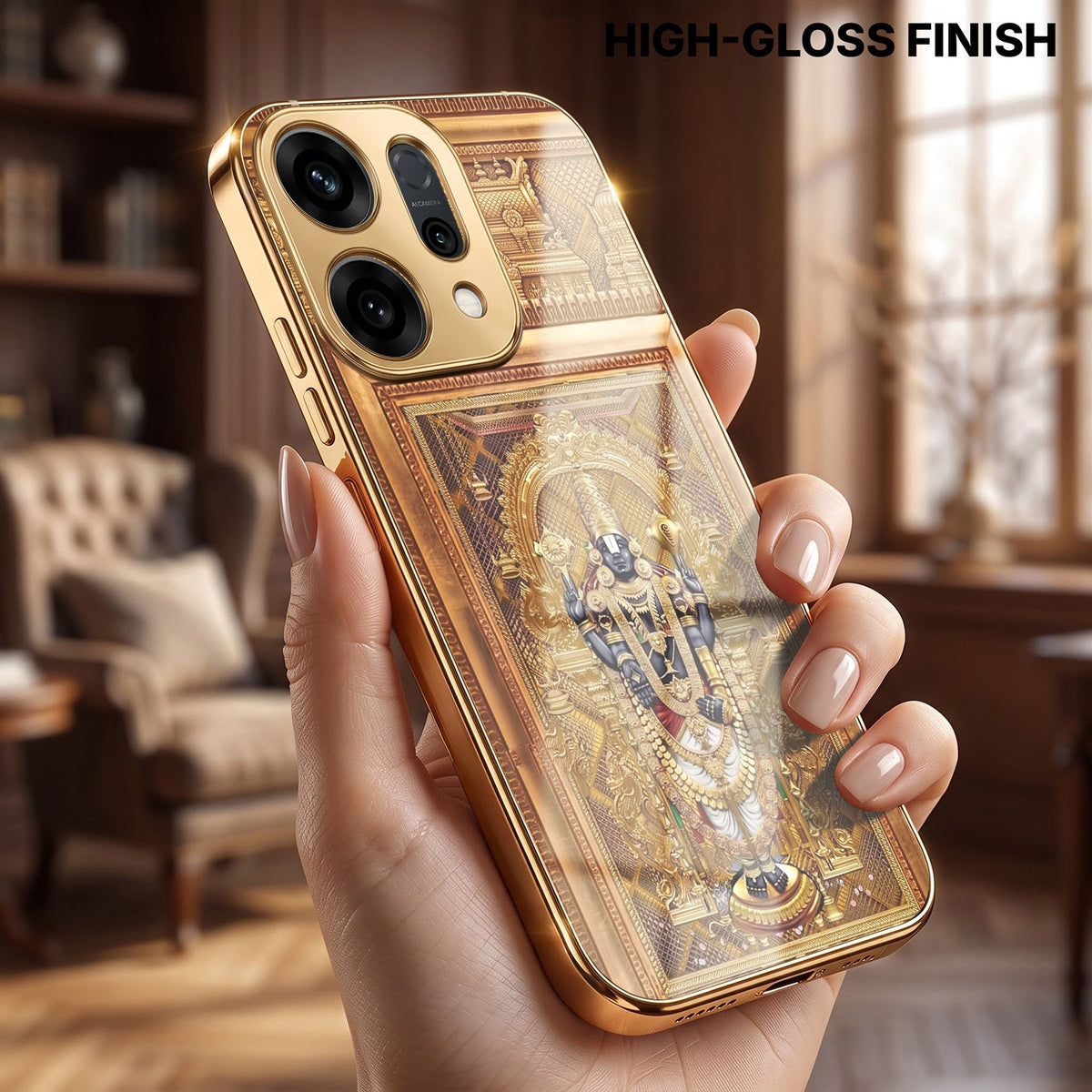 Oppo Reno 14 5G Premium Heritage Gold Electroplated Glass Phone Back Case