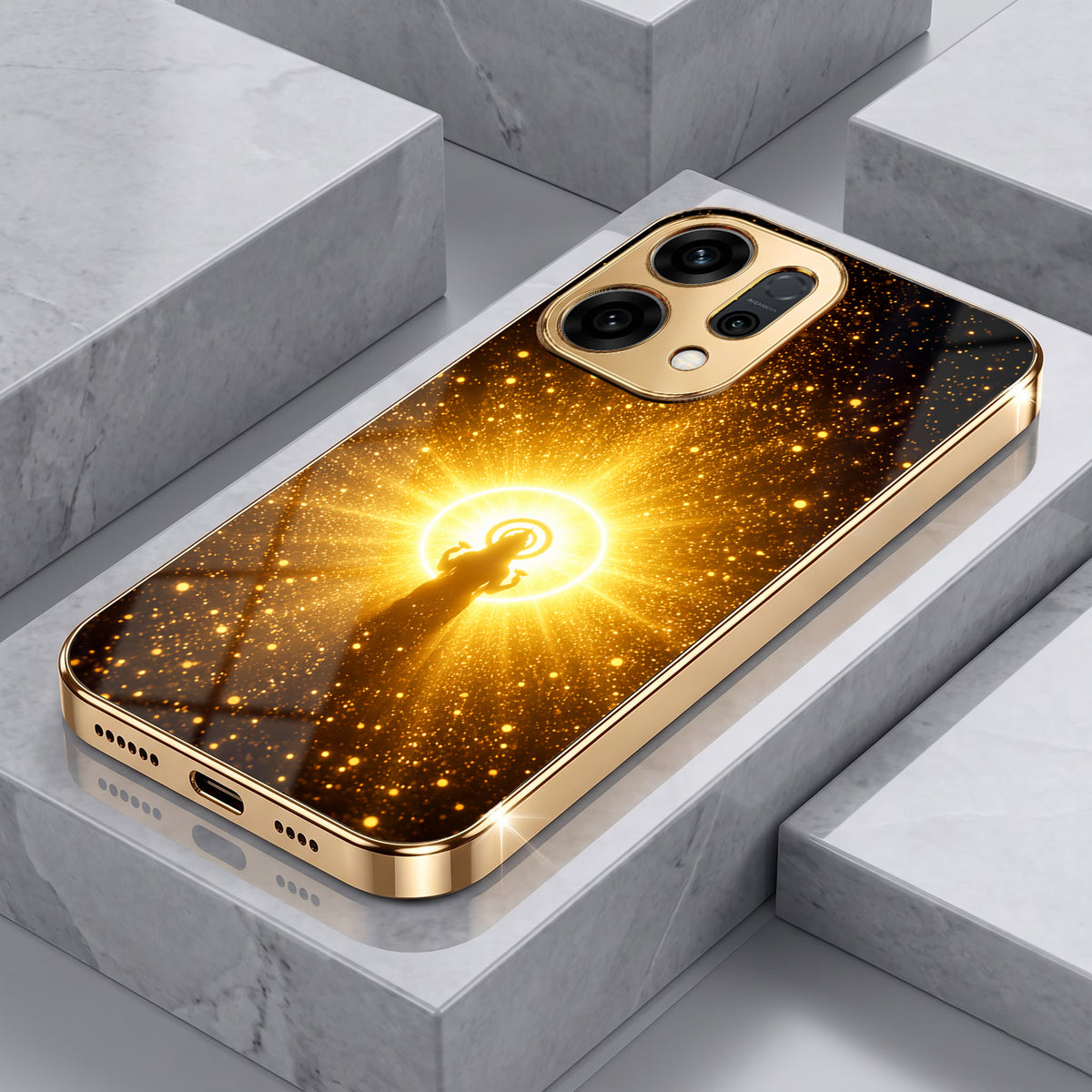 Oppo Reno 14 5G Lakshmi Sacred Gold Electroplated Glass Phone Back Case