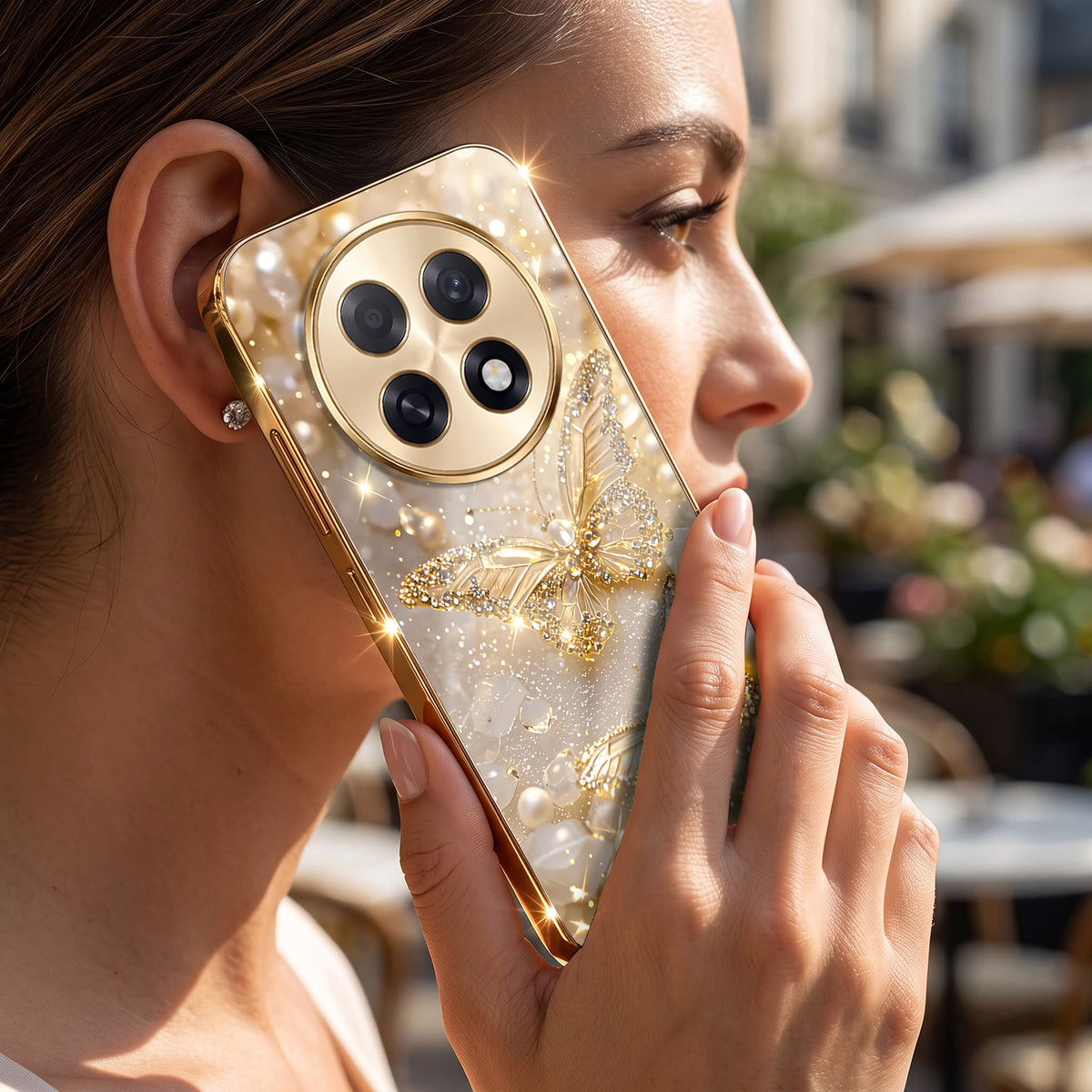 Oppo F31 Pro+ 5G Golden Butterfly Gold Electroplated Glass Phone Back Case
