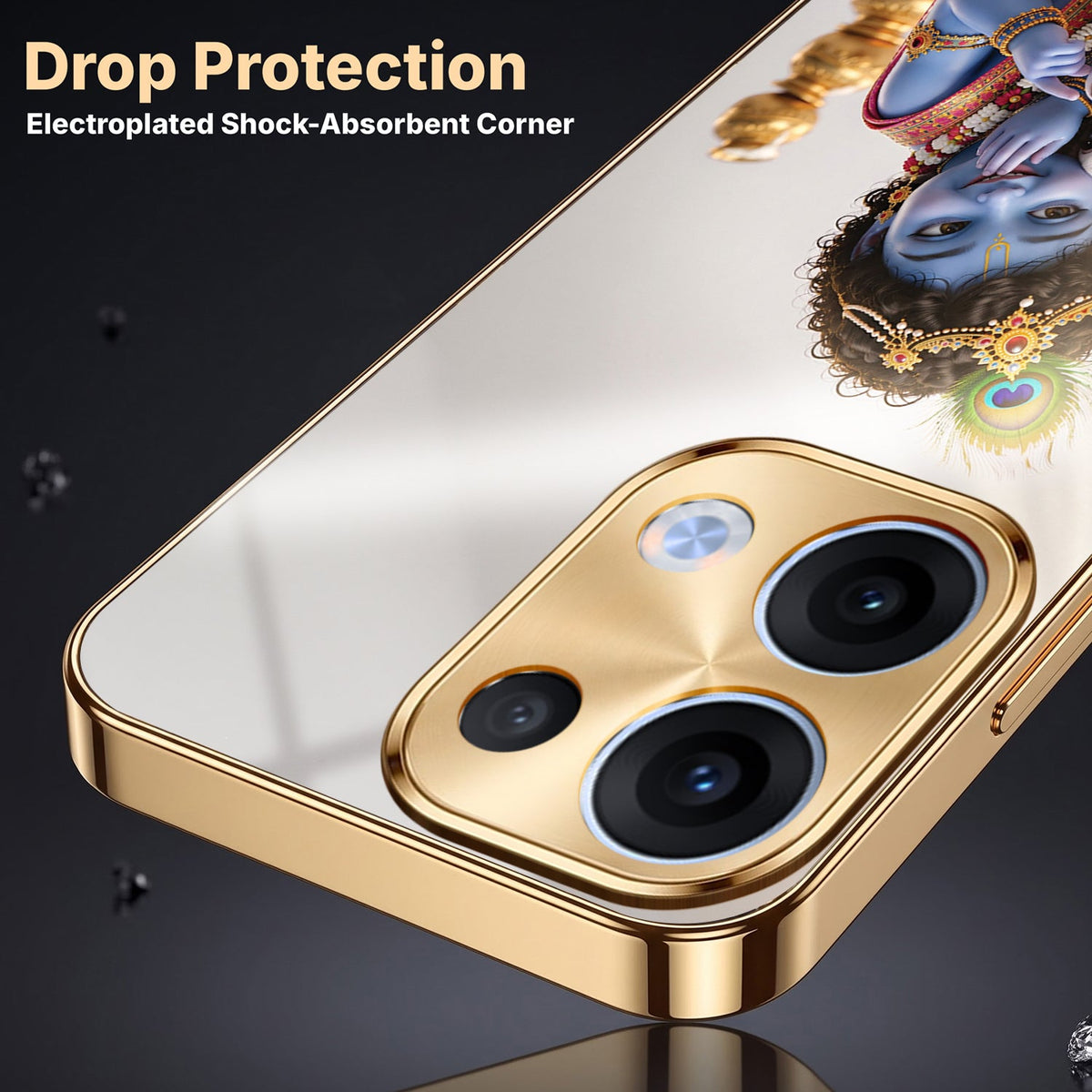 Oppo Reno 13 5G Bal Krishna Blessings Gold Electroplated Glass Phone Back Case