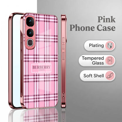 Vivo Y400 Pro 5G Burberry Classic Pink Electroplated Glass Phone Back Case
