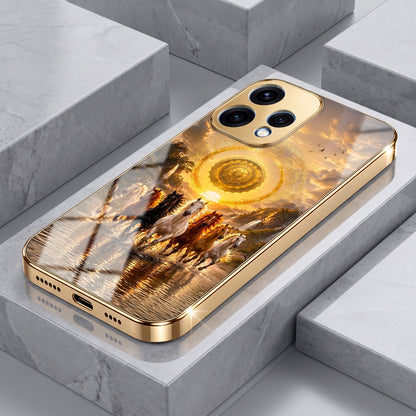 Oppo Reno 15 5G Celestial Seven Horses Gold Electroplated Glass Phone Back Case