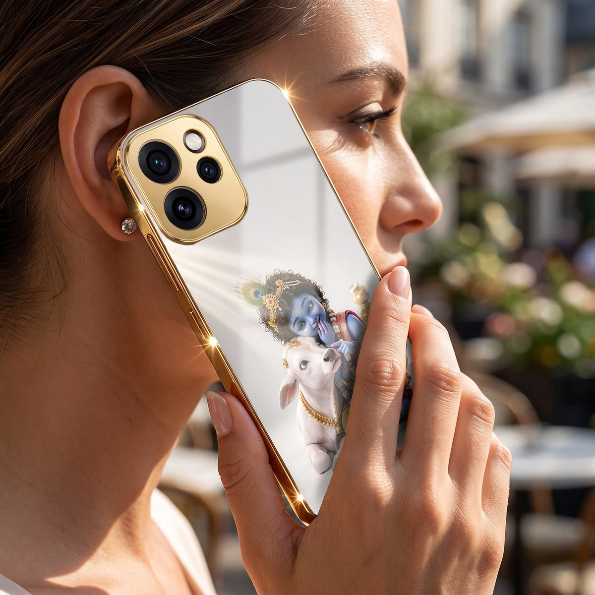 Oppo Reno 15 Pro Mini 5G Bal Krishna Blessings Gold Electroplated Glass Phone Back Case