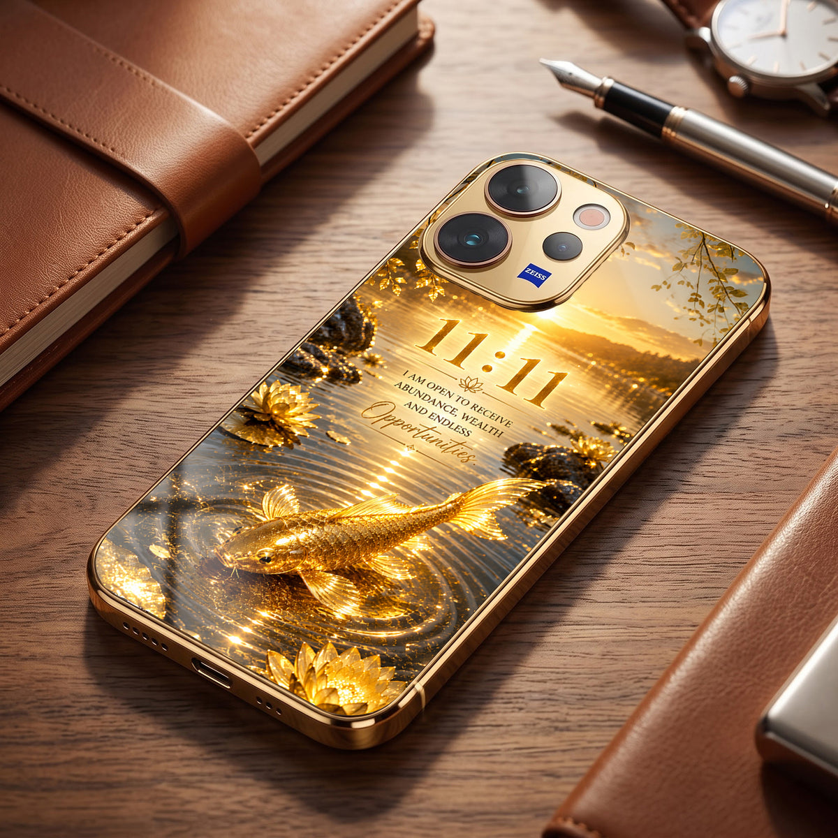 Vivo V70 5G 11:11 Manifestation Gold Electroplated Glass Phone Back Case
