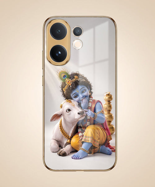 Vivo V60 5G Bal Krishna Blessings Gold Electroplated Glass Phone Back Case