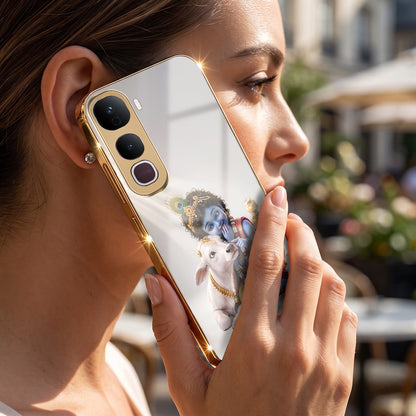 Vivo Y400 Pro Bal Krishna Blessings Gold Electroplated Glass Phone Back Case