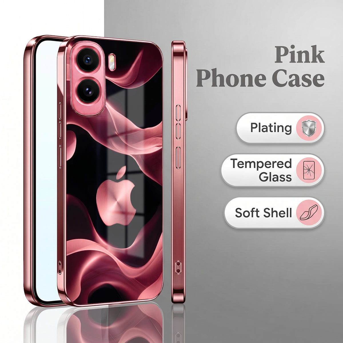 Vivo T5 Pro 5G Luxury Wave Pink Electroplated Glass Phone Back Case
