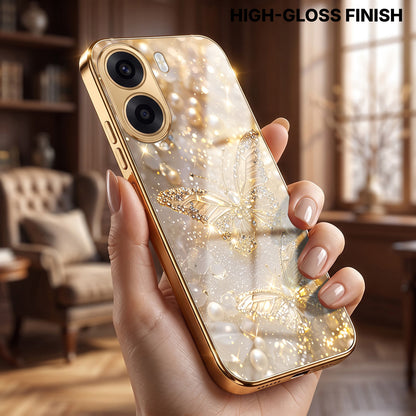 Oppo K14x 5G Golden Butterfly Gold Electroplated Glass Phone Back Case