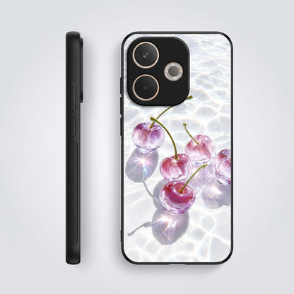 Oppo A5 Pro 5G Purple Transparent Cherry Acrylic Glass Back Case