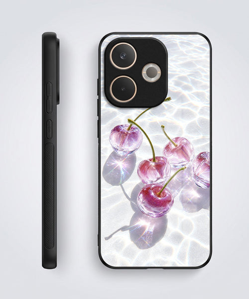 Oppo A5 Pro 5G Purple Transparent Cherry Acrylic Glass Back Case
