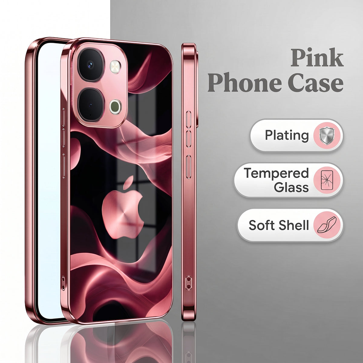Vivo T5x 5G Luxury Wave Pink Electroplated Glass Phone Back Case