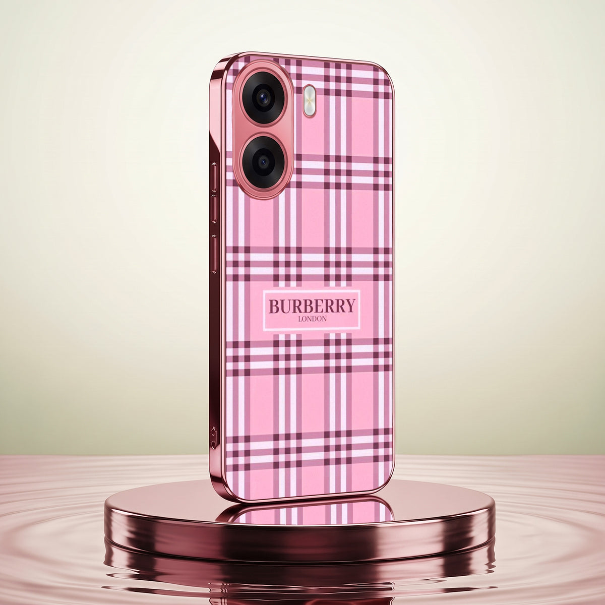 Oppo K14x 5G Burberry Classic Pink Electroplated Glass Phone Back Case