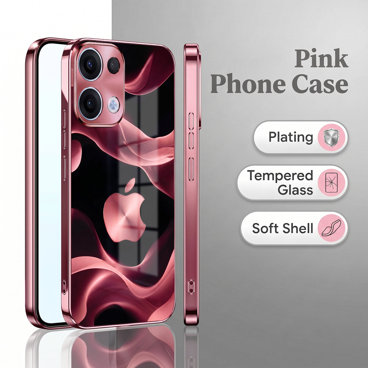 Oppo Reno 13 5G Luxury Wave Pink Electroplated Glass Phone Back Case