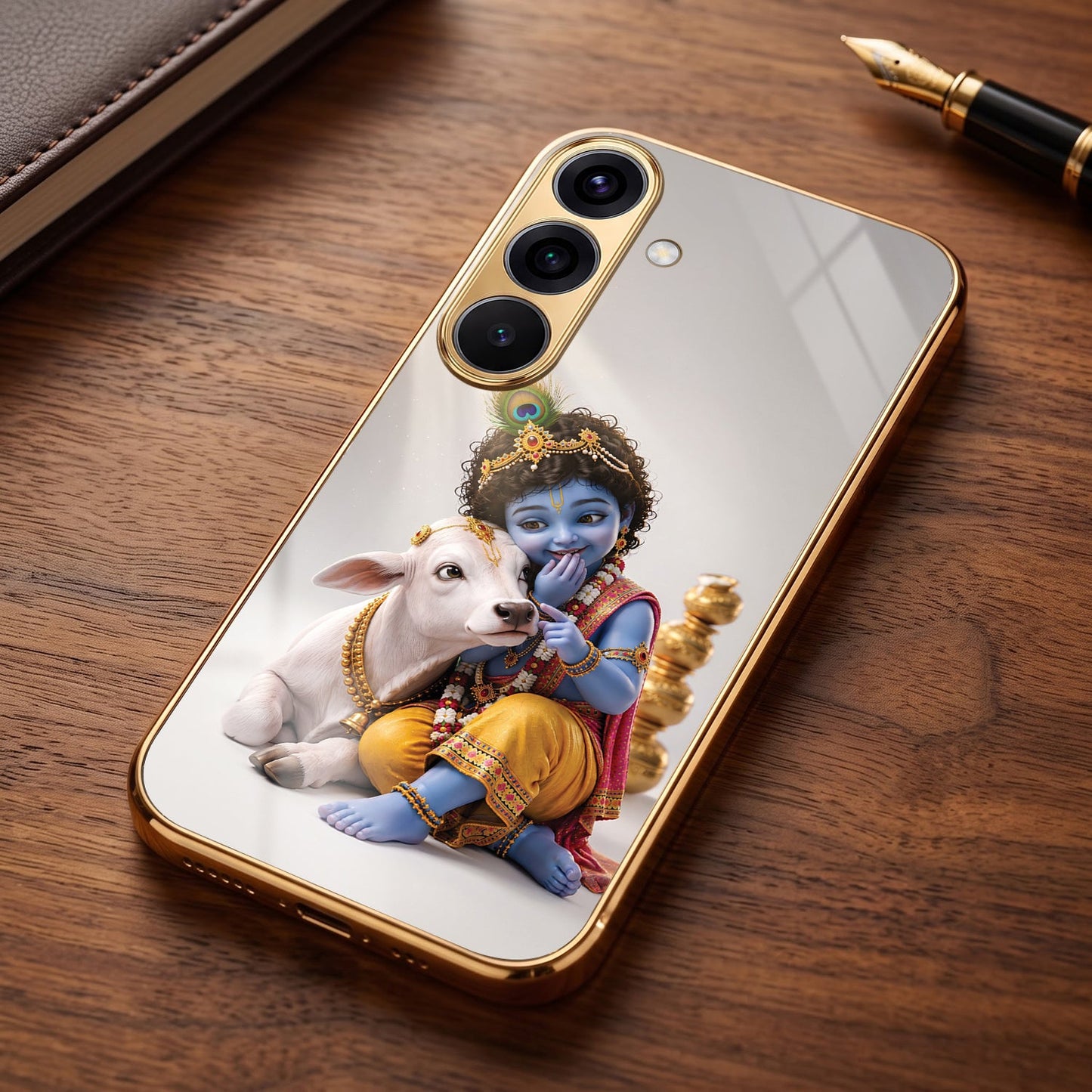 Samsung Galaxy A56 5G Bal Krishna Blessings Gold Electroplated Glass Phone Back Case