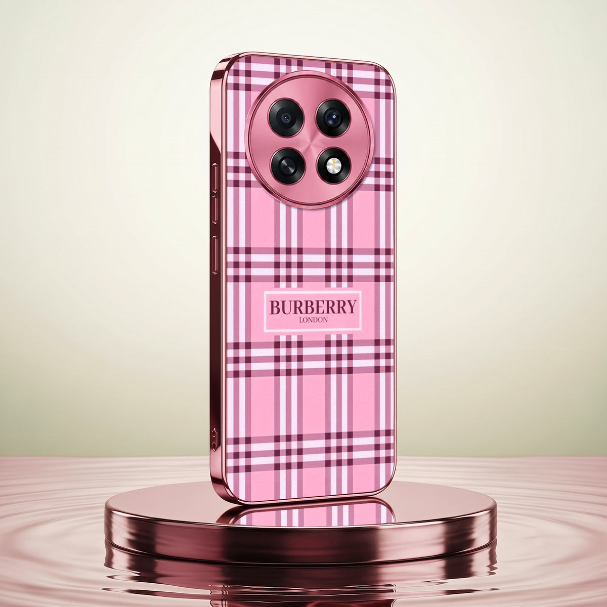 Oppo F31 Pro+ 5G Burberry Classic Pink Electroplated Glass Phone Back Case