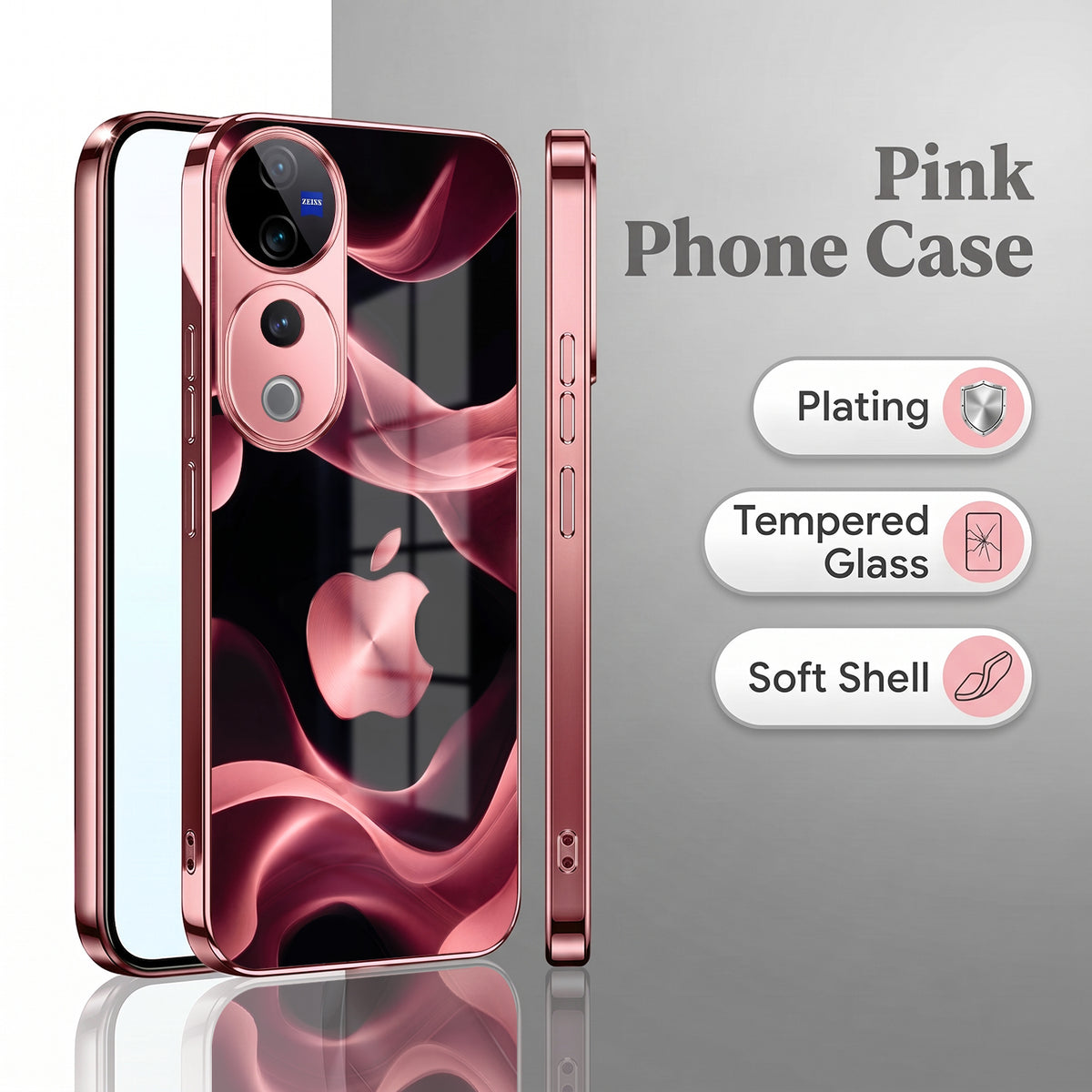 Vivo V40 Pro 5G Luxury Wave Pink Electroplated Glass Phone Back Case