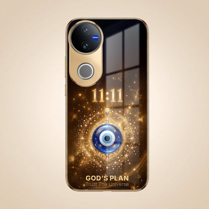 Vivo V50 5G God’s Plan Evil Eye Gold Electroplated Glass Phone Back Case