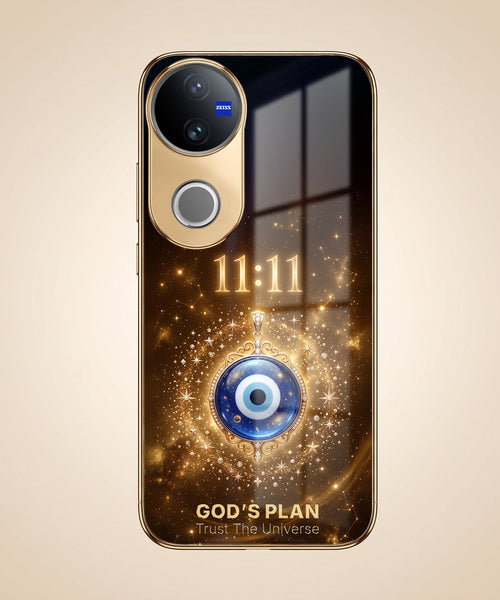 Vivo V50 5G God’s Plan Evil Eye Gold Electroplated Glass Phone Back Case