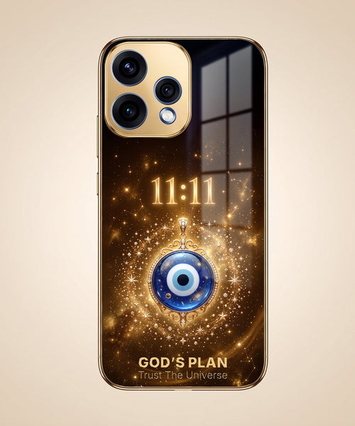 Oppo Reno 15 5G God’s Plan Evil Eye Gold Electroplated Glass Phone Back Case