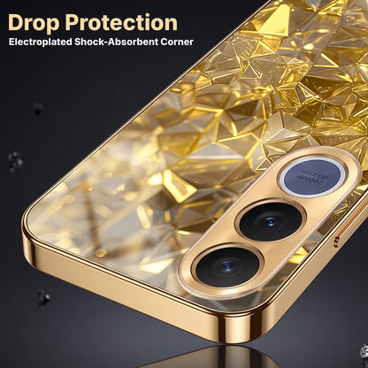 Vivo V70 FE 5G Golden Diamond Shatter Gold Electroplated Glass Phone Back Case