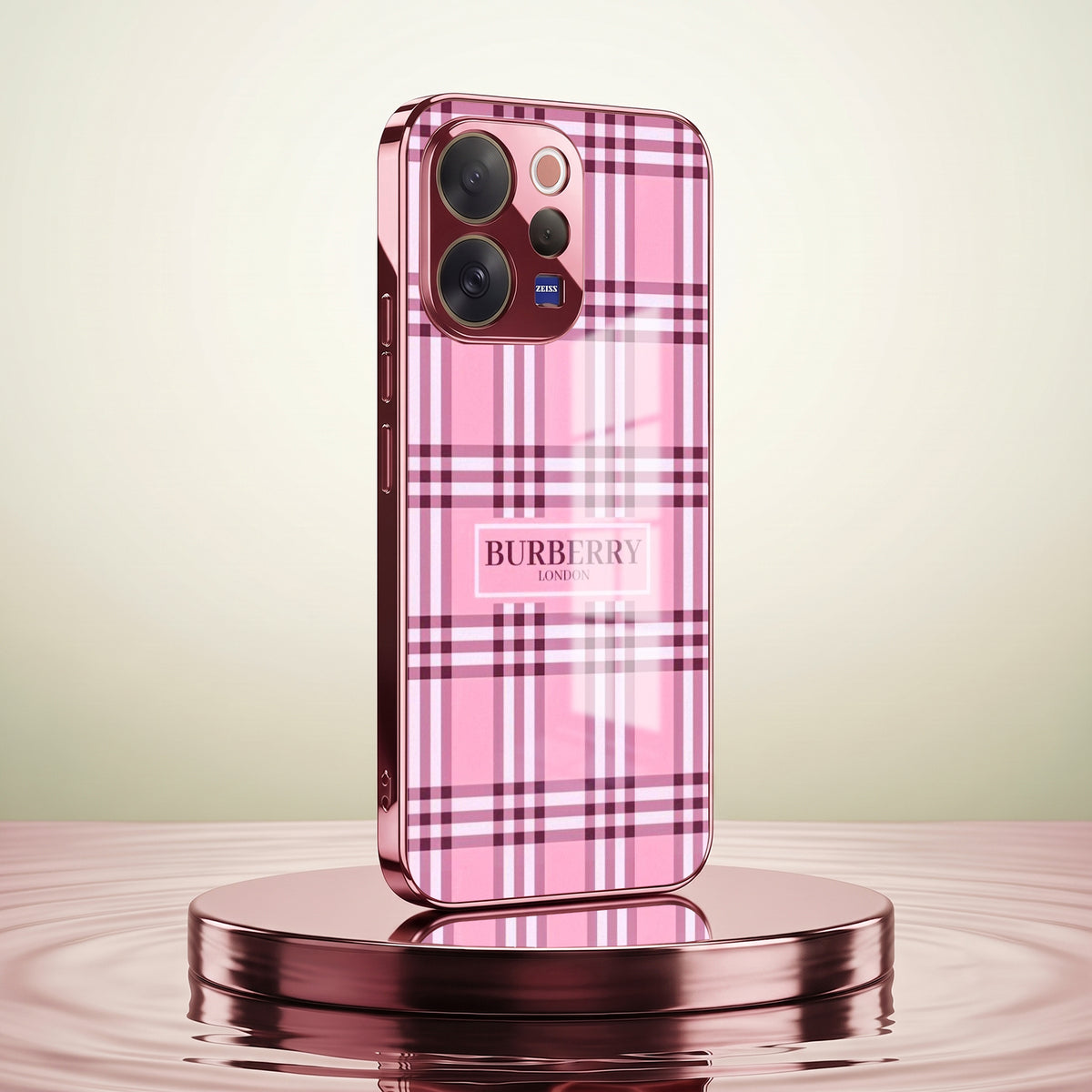 Vivo V70 5G Burberry Classic Pink Electroplated Glass Phone Back Case