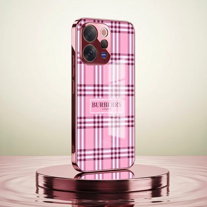 Vivo V70 5G Burberry Classic Pink Electroplated Glass Phone Back Case