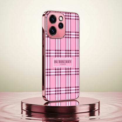 Oppo Reno 15 Pro 5G Burberry Classic Pink Electroplated Glass Phone Back Case