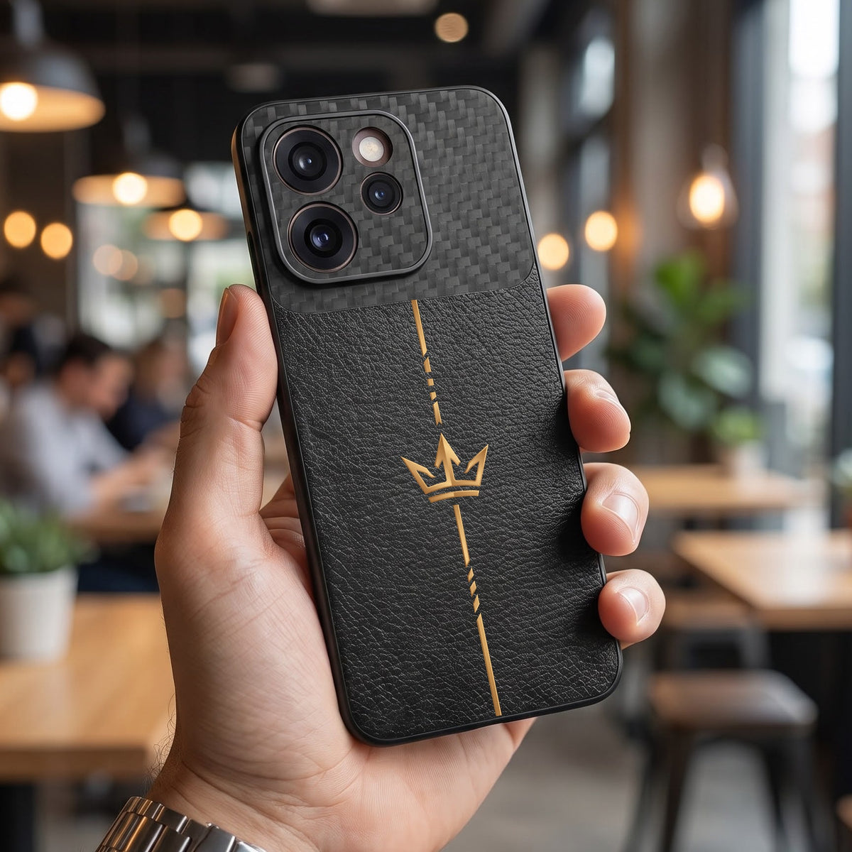 Oppo Reno 15 Pro Mini 5G Royal Stripe Carbon Fiber Leather Hybrid Back Case