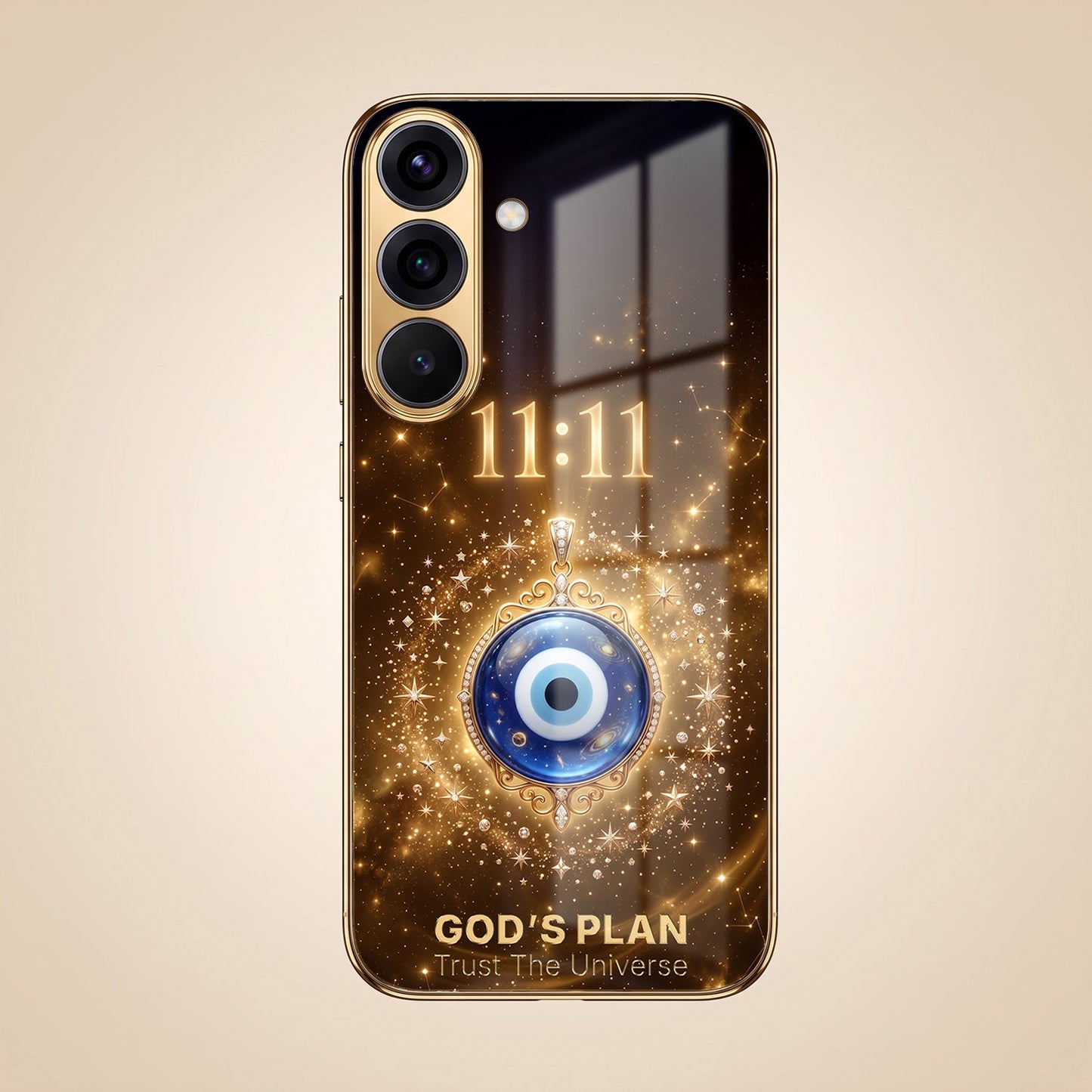 Samsung Galaxy A36 5G God’s Plan Evil Eye Gold Electroplated Glass Phone Back Case