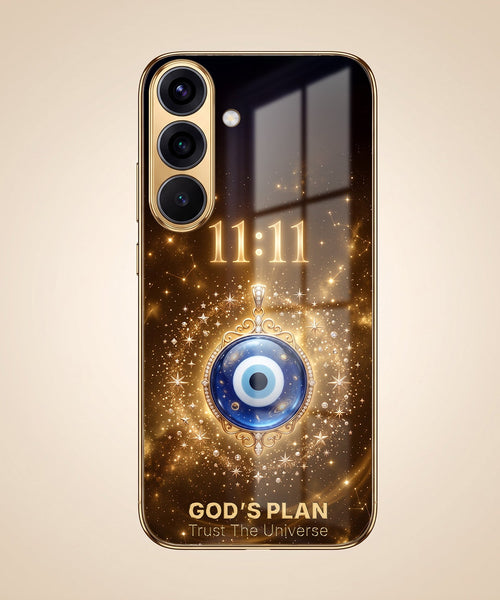 Samsung Galaxy A36 5G God’s Plan Evil Eye Gold Electroplated Glass Phone Back Case