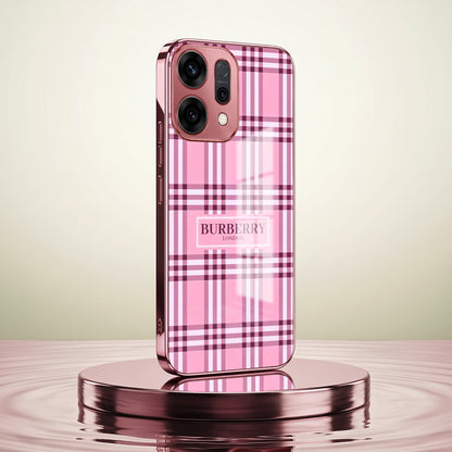 Oppo Reno 14 5G Burberry Classic Pink Electroplated Glass Phone Back Case