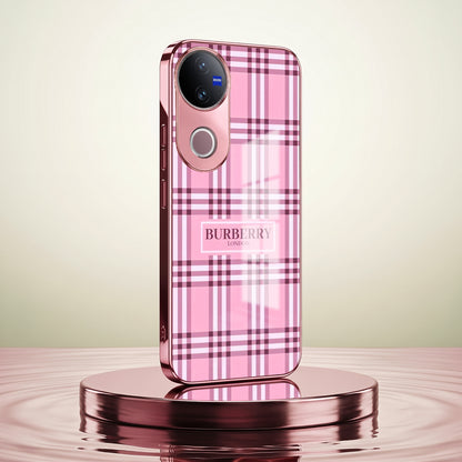 Vivo V50 5G Burberry Classic Pink Electroplated Glass Phone Back Case